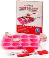 Premium 12 Cup Silicone Muffin Pan &amp; Cupcake Pan Complete Bundle - BEAUTIFUL BAKING SET - Muffin Pan + Spatula...