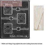 Number 60th plain lolly Chocolate Candy Mold With &copy; Candy Making Instruction - with 25 sticks