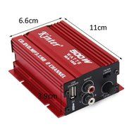 Mini Car Motorcycle MP3 Hi-Fi Stereo Audio Amplifier with Cable Wires Red N5