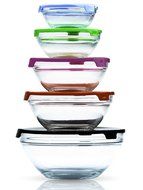 Stackable Glass Lunch Bowls / Multi Purpose Food Containers with Multi-Color Lids - 10 Piece Set (2 Pack)
