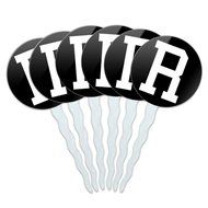 Set of 6 Cupcake Picks Toppers Decoration Letter Initial Black White - Letter G Initial