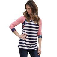 Fashion T-shirt,Morecome Women Floral Striped Printed Casual Blouse N6