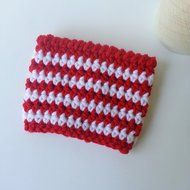 Cafe Latte Cozy, Crochet Coffee Sleeve, Striped Coffee Cup Sleeve, Red and Grey Cup Cozy N3