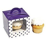 Purple Polka Dot Cupcake Boxes With Handle - Solid Color Party Supplies &amp; Solid Color Favor