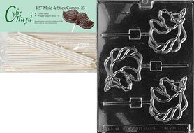 Cybrtrayd 45St25-A009 Unicorn Lolly Animal Chocolate Candy Mold with 25 4.5-Inch Lollipop Sticks