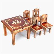 DIY Wooden Dollhouse Miniature Furniture Wooden Mini Dining Room Table and 4 Chairs Set N3