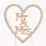 Mr &amp; Mrs Heart Wedding Cake Topper Gold Monogram Rhinestone Decoration (Gold)