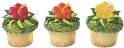 Beautiful Hawaiian Hibiscus Flower Cupcake Rings (24-Pack) N2