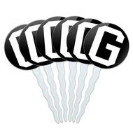 Set of 6 Cupcake Picks Toppers Decoration Letter Initial Black White - Letter G Initial N2