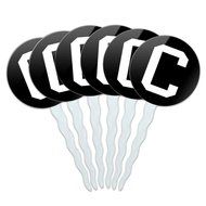 Set of 6 Cupcake Picks Toppers Decoration Letter Initial Black White - Letter G Initial N3