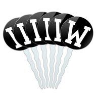 Set of 6 Cupcake Picks Toppers Decoration Letter Initial Black White - Letter G Initial N6