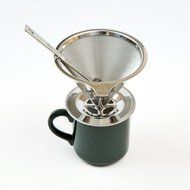 Premium Cone Coffee Dripper - Stainless Steel Pour Over System - No Paper Filter Needed - Includes a Matching... N5