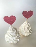 DOOXOO Pink glitter heart cupcake toppers food picks canap&eacute;s Idesl for birthdays Christenings anniversaries weddings... N3