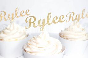 Personalized Birthday Cupcake Topper, set of 12 (Cursive number, first birthday party supplies, full word cursive...