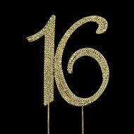 Sweet 16 Birthday Number Cake Topper Sparkling Rhinestones with Gold by onlinepartycenter