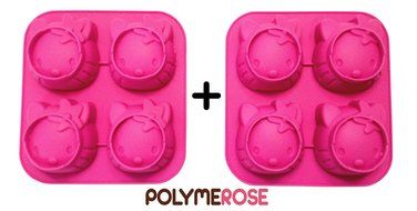 SET of TWO (2) Polymerose 4 Cavity Silicone KITTY Candy and Dessert Molds Pans