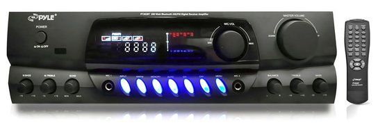 PYLE PT265BT Bluetooth 200W Digital Receiver Amplifier for Karaoke Mixing with Two Microphone Inputs &amp; Four Speaker... N3