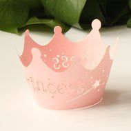 24pcs Pink Princess Crown Cupcake Wrappers Cases Wedding Christening Baby Girl Shower Party Cake Decoration