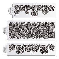 ART Kitchenware 3pcs/set Rose Flower Wedding Stencil for Cake Side Decoration Plastic Cake Border Decorating Template... N4