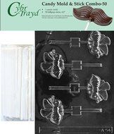 Cybrtrayd 45St50-A054 Bee Lolly Chocolate Candy Mold with 50 Cybrtrayd 4.5&quot; Lollipop Sticks