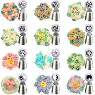 Russian Piping Tips &amp; Icing Tips Complete Bundle | 18 Pcs/Set | 304 Stainless Deluxe Nozzles Buttercream Decorating... N4