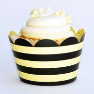 Bumble Bee Cupcake Wrappers, Yellow and Black Stripe, Confetti Couture Party Supplies, 36 Wraps N2