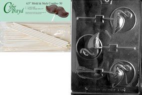 Cybrtrayd 45St50-A121 Flamingo Lolly on Disc Animal Chocolate Candy Mold with 50 4.5-Inch Lollipop Sticks