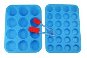 Walfos Reusable Top Silicone Muffin &amp; Cupcake Baking Pan Set (Large 12 &amp; Mini 24 Cup Sizes) / Non Stick cake molds...