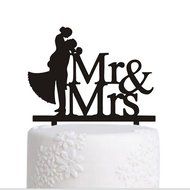 Ecape Wedding Cake Toppers Acrylic Bride and Groom Bridal Cake Toppers with Art Words Mr and Mrs for Cake Decoration N36
