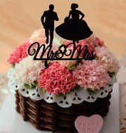 Ecape Wedding Cake Toppers Acrylic Bride and Groom Bridal Cake Toppers with Art Words Mr and Mrs for Cake Decoration N41