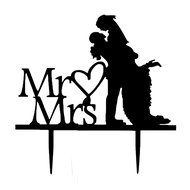 Ecape Wedding Cake Toppers Acrylic Bride and Groom Bridal Cake Toppers with Art Words Mr and Mrs for Cake Decoration N45