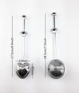 yueton 2pcs Stainless Steel Ball and Heart Shape Push Stretchable Tea Infuser Strainer with Long Spoon Handle N3