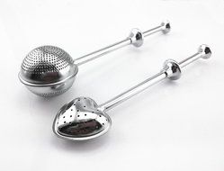 yueton 2pcs Stainless Steel Ball and Heart Shape Push Stretchable Tea Infuser Strainer with Long Spoon Handle N4