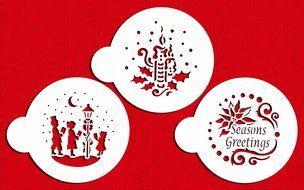 Designer Stencils C463 Seasons Greeting Cookies Stencils, (Seasons Greetings - Carolers - Candle and Holly), Beige...