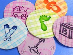 Designer Stencils C197 Baby Cookie and Cupcake Stencils (Large), Baby Carriage - Rattel - Pacifier - Block - Diaper... N3