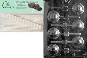 Cybrtrayd 45St50-S027 Basketball Lolly 3D Sports Chocolate Candy Mold with 50-Pack 4.5-Inch Lollipop Sticks