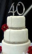 Large Sparkling Silver Rhinestone 40 Happy Birthday Cake Topper by Forbes Favors