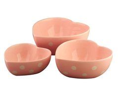 Terramoto Ceramic Polka Dots Heart Dishes, White on Pink, Set of 3
