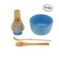 BambooMN Brand - Matcha Bowl Set (Includes Bowl, Rest,Tea Whisk, Chasaku, &amp; Tea Spoon) 1 Set White N16