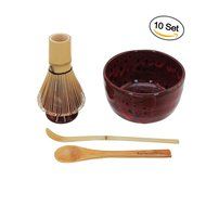 BambooMN Brand - Matcha Bowl Set (Includes Bowl, Rest,Tea Whisk, Chasaku, &amp; Tea Spoon) 1 Set White N18