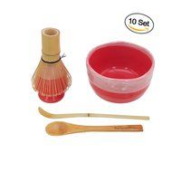 BambooMN Brand - Matcha Bowl Set (Includes Bowl, Rest,Tea Whisk, Chasaku, &amp; Tea Spoon) 1 Set White N20