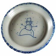 Eldreth Pottery USA Salt Glazed Stoneware Pie Plate Snowman 1997