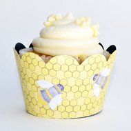 Bumble Bee Cupcake Wrappers, Yellow and Black Stripe, Confetti Couture Party Supplies, 36 Wraps N3