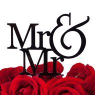 LOVENJOY with Gift Box Mr and Mr Same Sex Gay Monogram Wedding Cake Topper Black (5.3-inch) N7