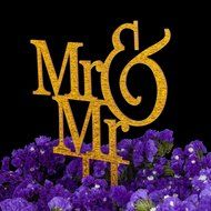 LOVENJOY with Gift Box Mr and Mr Same Sex Gay Monogram Wedding Cake Topper Black (5.3-inch) N10