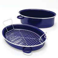 Chantal Enamel-On-Steel 11-Quart Covered Roaster with Stainless Steel Rack, Cobalt Blue