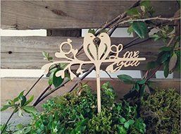 KitchenforUs Love Birds Rustic Wedding Cake Topper with Love You Phrase Romantic Cake Topper N4