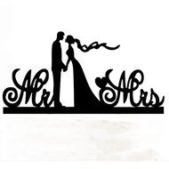 Ecape Wedding Cake Toppers Acrylic Bride and Groom Bridal Cake Toppers with Art Words Mr and Mrs for Cake Decoration N46