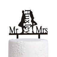 Ecape Wedding Cake Toppers Acrylic Bride and Groom Bridal Cake Toppers with Art Words Mr and Mrs for Cake Decoration N47