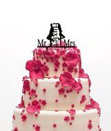 Ecape Wedding Cake Toppers Acrylic Bride and Groom Bridal Cake Toppers with Art Words Mr and Mrs for Cake Decoration N49